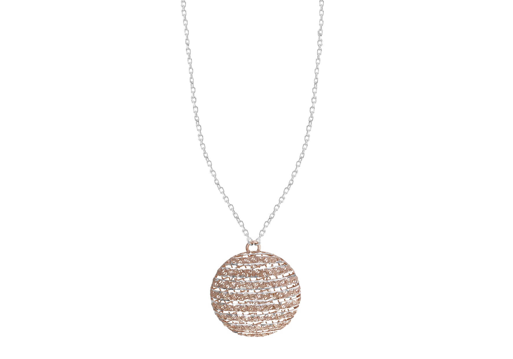 Sterling Silver 2-Tone Textured Round Pendant Necklace 61m/24"9