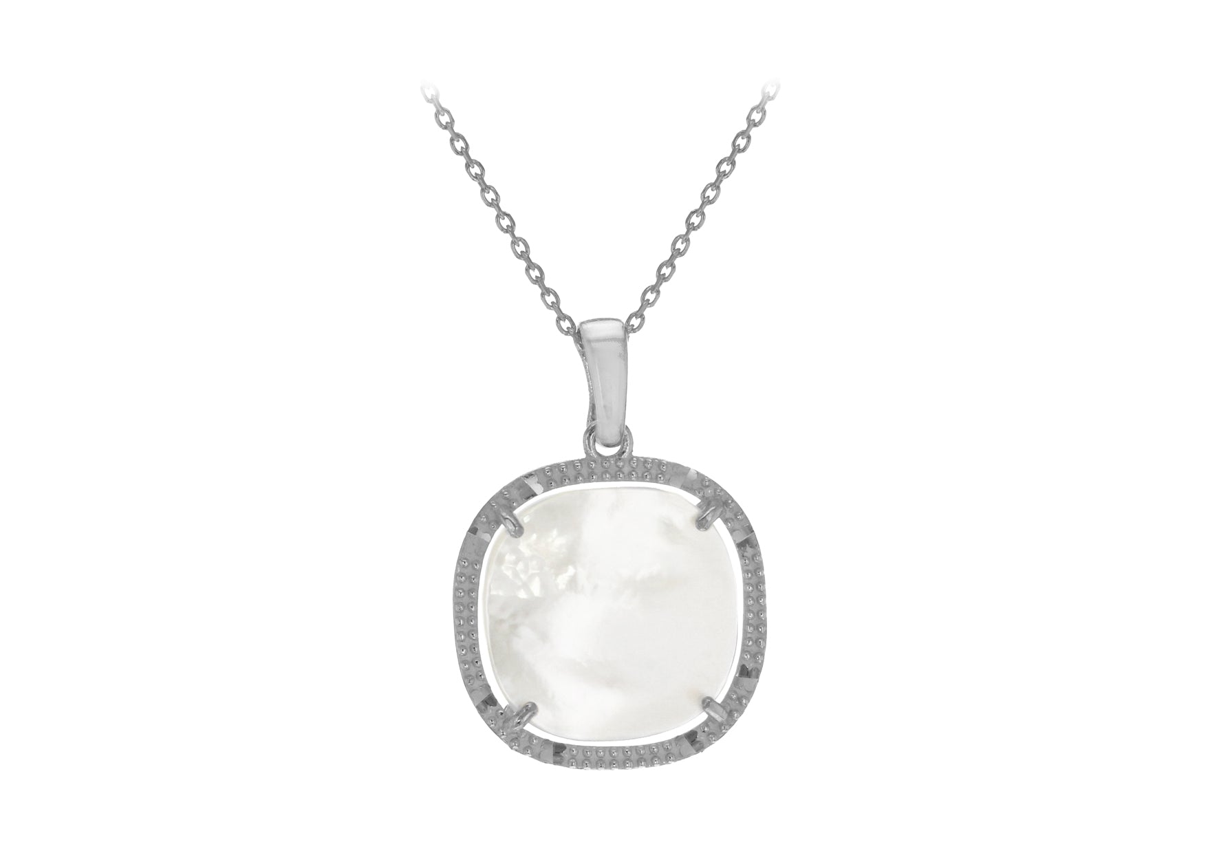 Sterling Silver Rhodium Plated Square Mother of Pearl Adjustable Necklace 41m/16"-43m/17"9