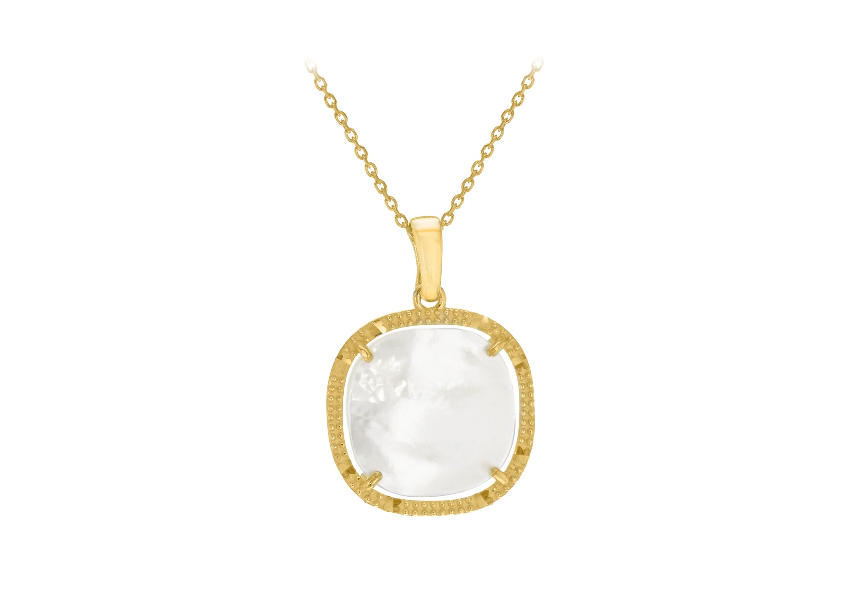 Sterling Silver Yellow Gold Plated Square Mother of Pearl Adjustable Necklace 41m/16"-43m/17"9