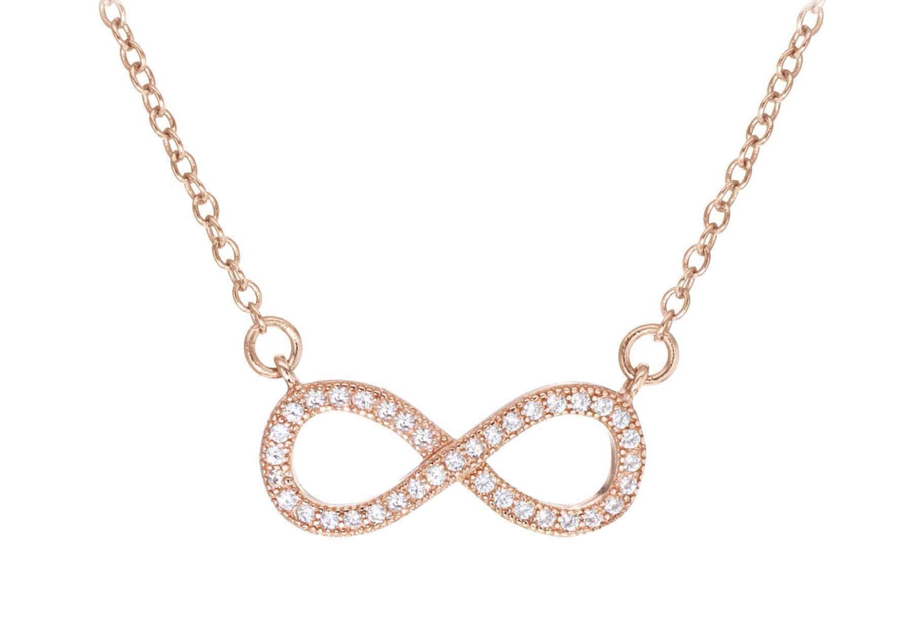 Sterling Silver Rose Gold Plated Zirconia Set Infinity Adjustable Necklace