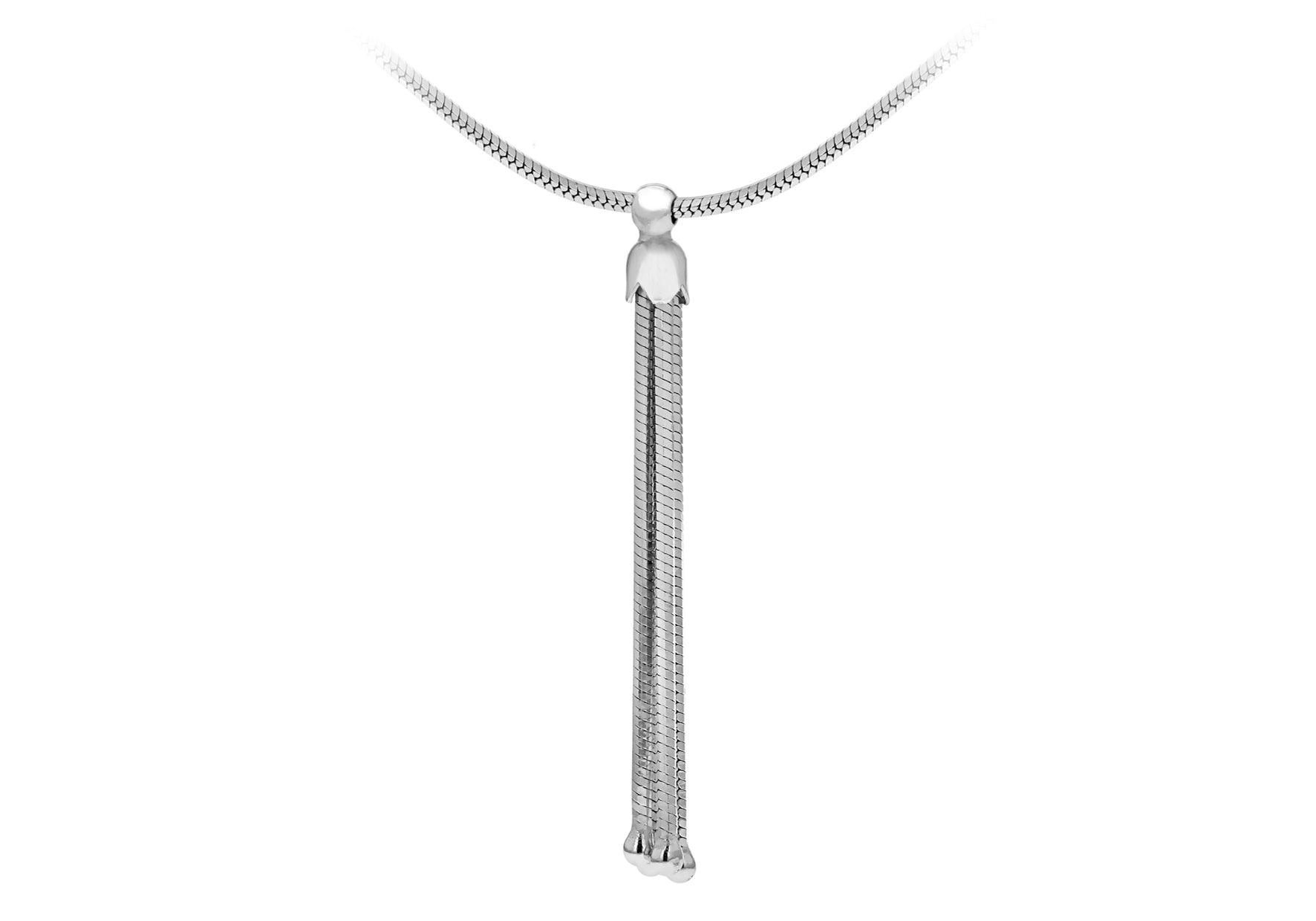 Sterling Silver Rhodium Plated Snake Chain Tassel Necklace 46m/18"9