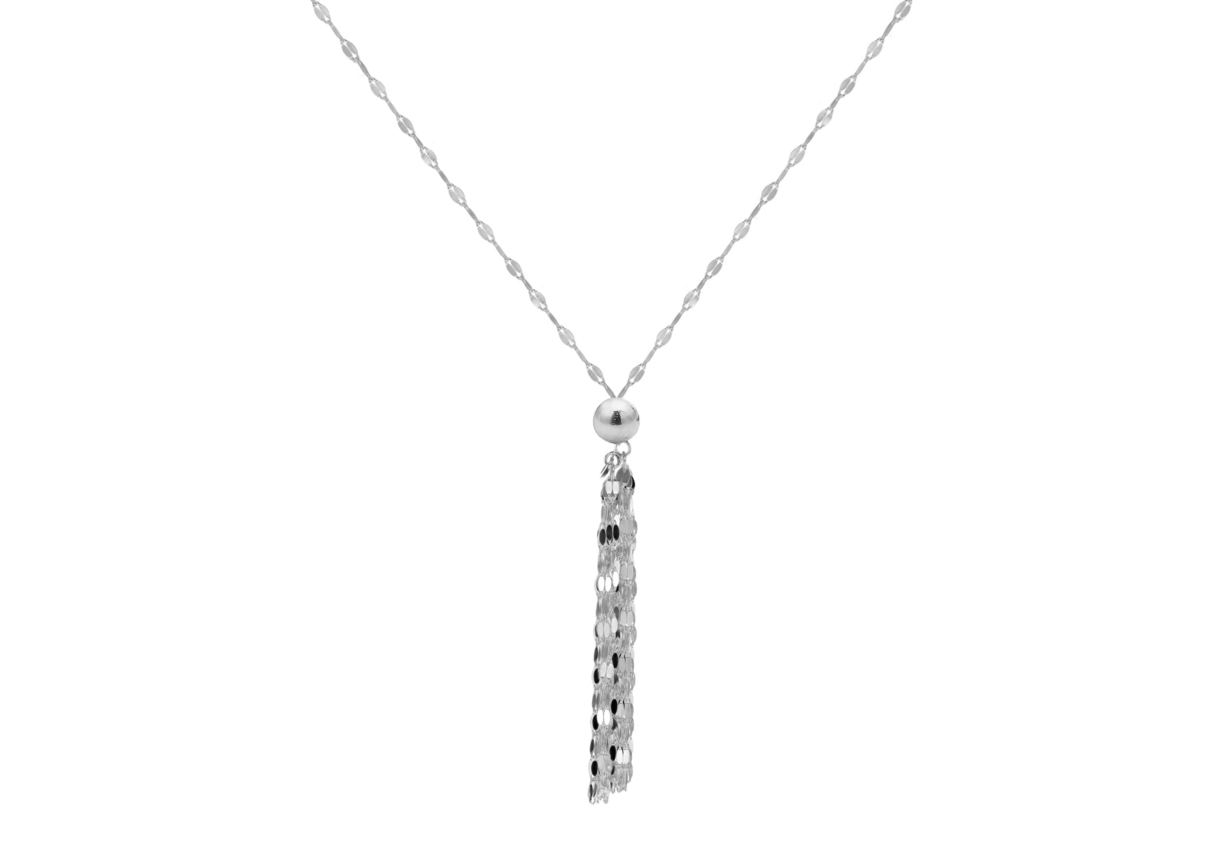 Sterling Silver Flat Marine Link Tassle Slider Necklace 81m/32"9