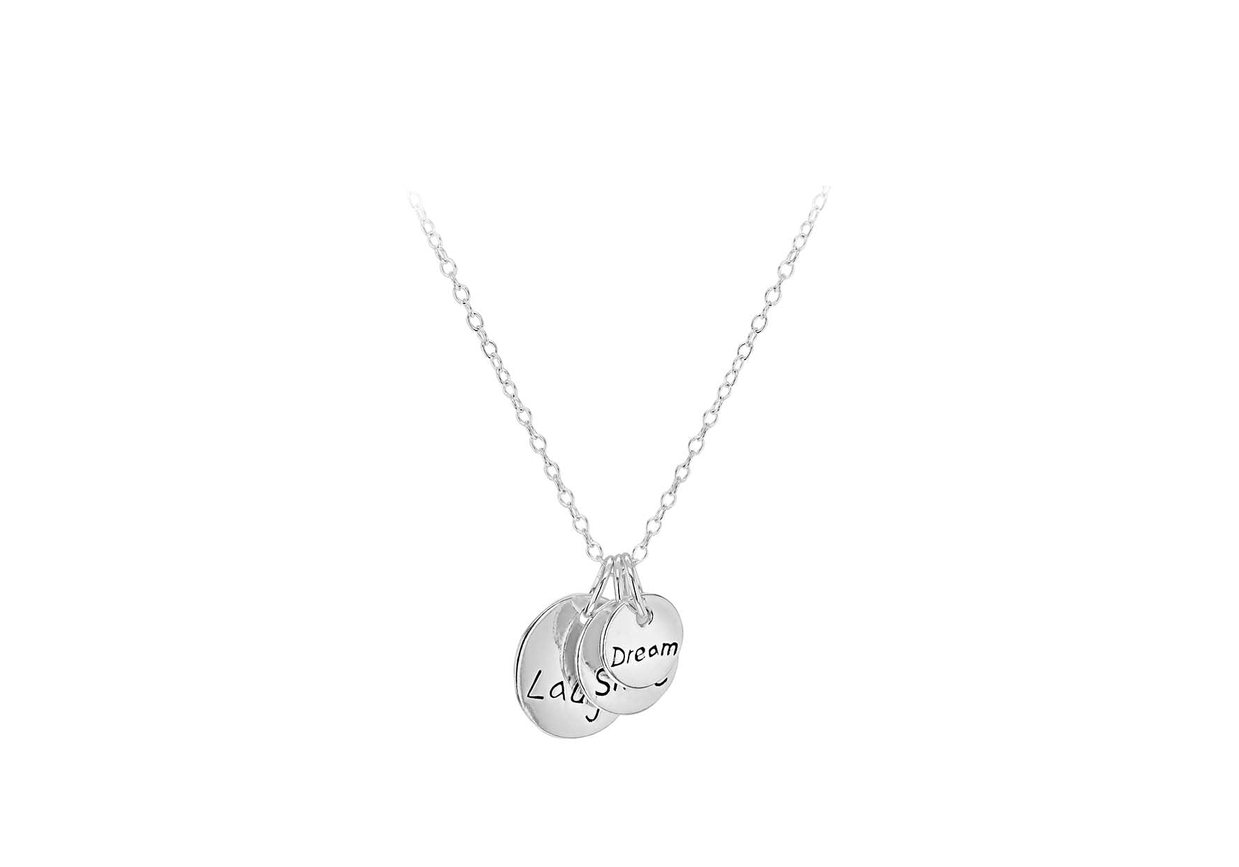 Sterling Silver 'Laugh', 'Smile', 'Dream' Tripple Disc Necklace 46m/18"9