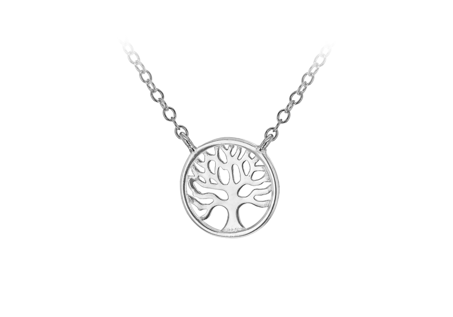 Sterling Silver Rhodium Plated 11mm 'Tree of Life' Adjustable Necklace 39m/15.5"-42m/16.5'9