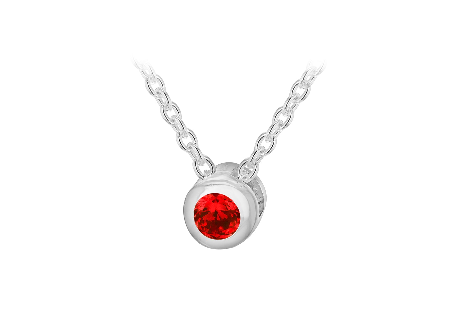 Sterling Silver Light Red 3mm Zirconia January Birthstone Adjustable Necklace 41m/16"-46m/18"9