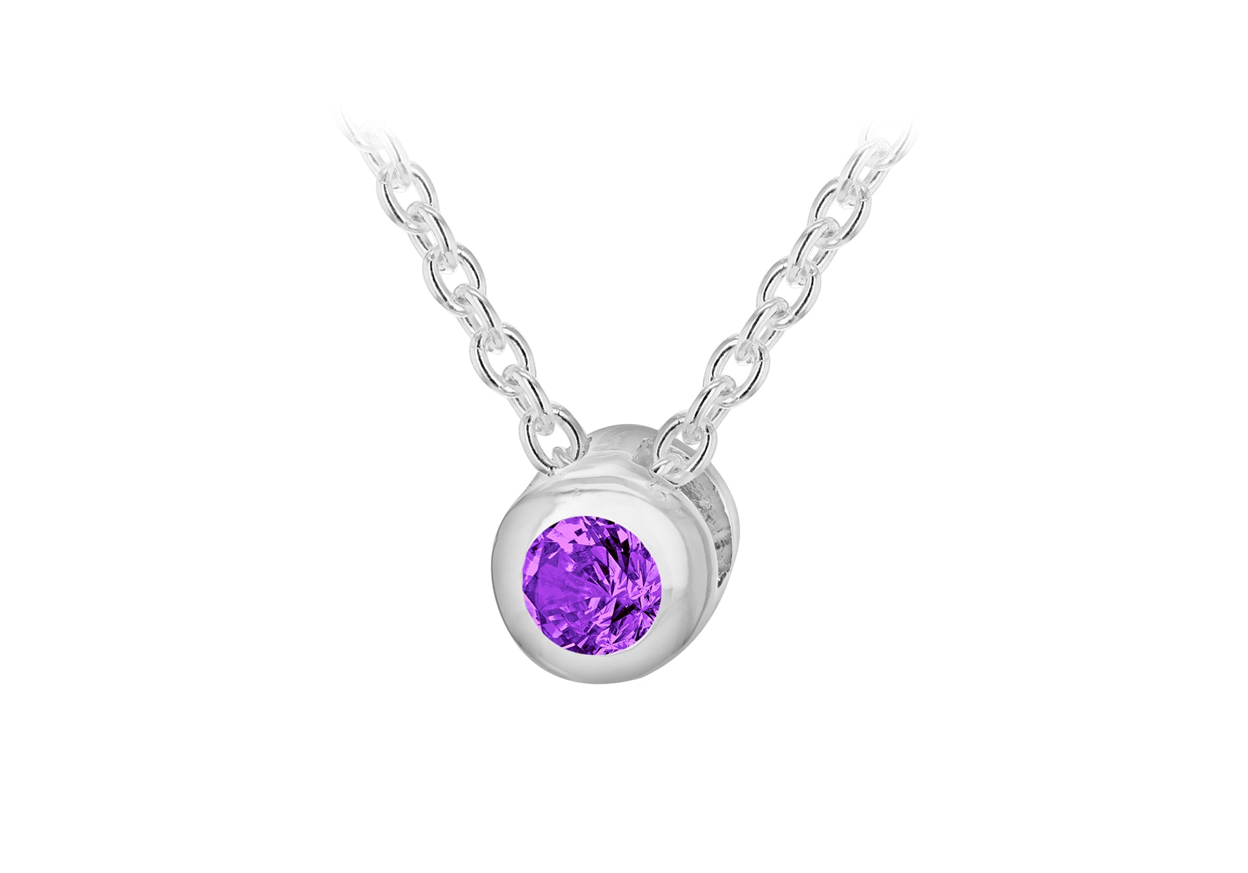 Sterling Silver Purple 3mm Zirconia February Birthstone Adjustable Necklace 41m/16"-46m/18"9