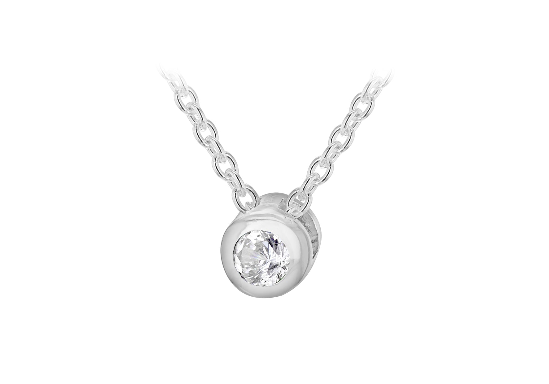 Sterling Silver White 3mm Zirconia April Birthstone Adjustable Necklace 41m/16"-46m/18"9