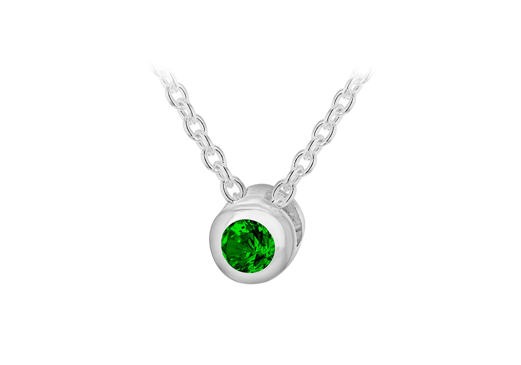 Sterling Silver Green 3mm Zirconia May Birthstone Adjustable Necklace 41m/16"-46m/18"9