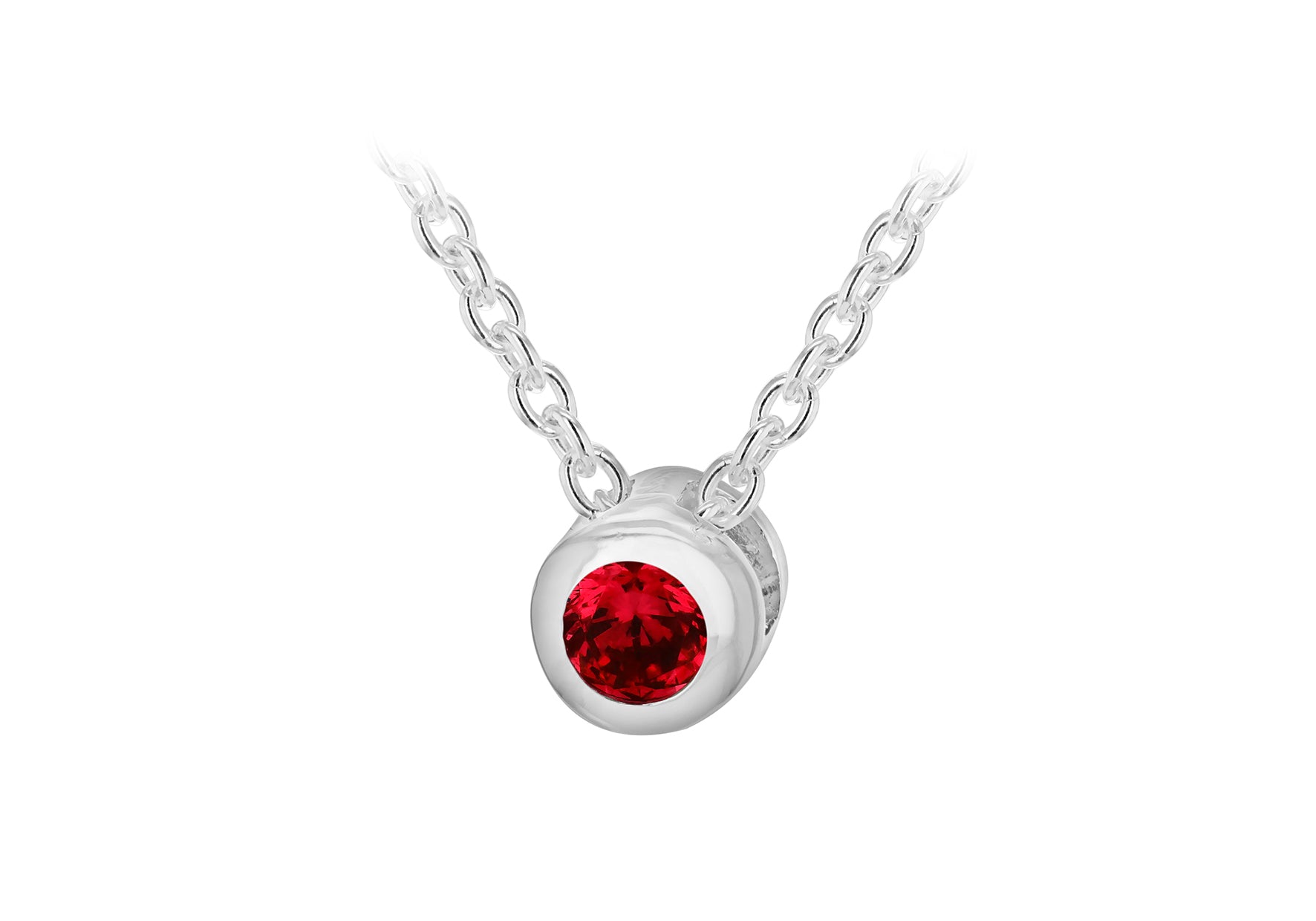 Sterling Silver Red 3mm Zirconia July Birthstone Adjustable Necklace 41m/16"-46m/18"9