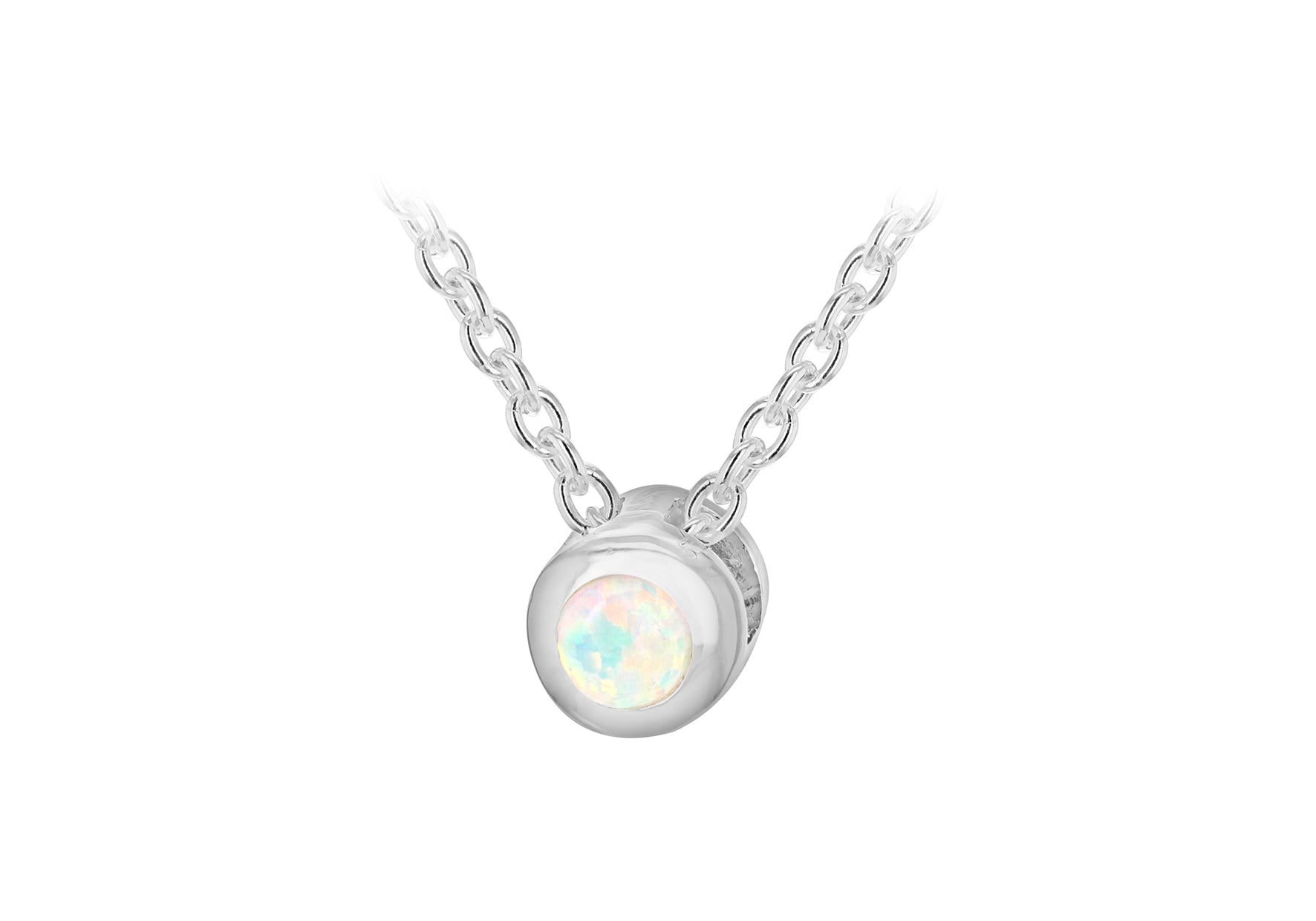 Sterling Silver White Cabochon Synthetic Opal October Birthstone Adjustable Necklace
