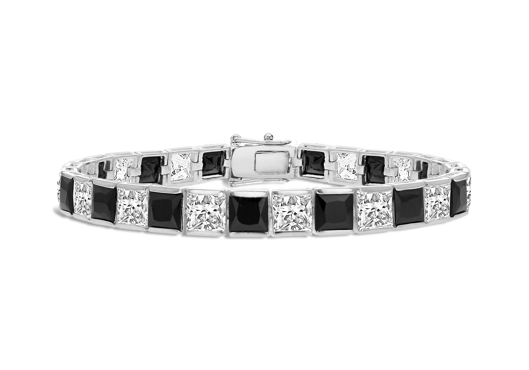 Sterling Silver Black and White Square Zirconia Stone Set Bracelet