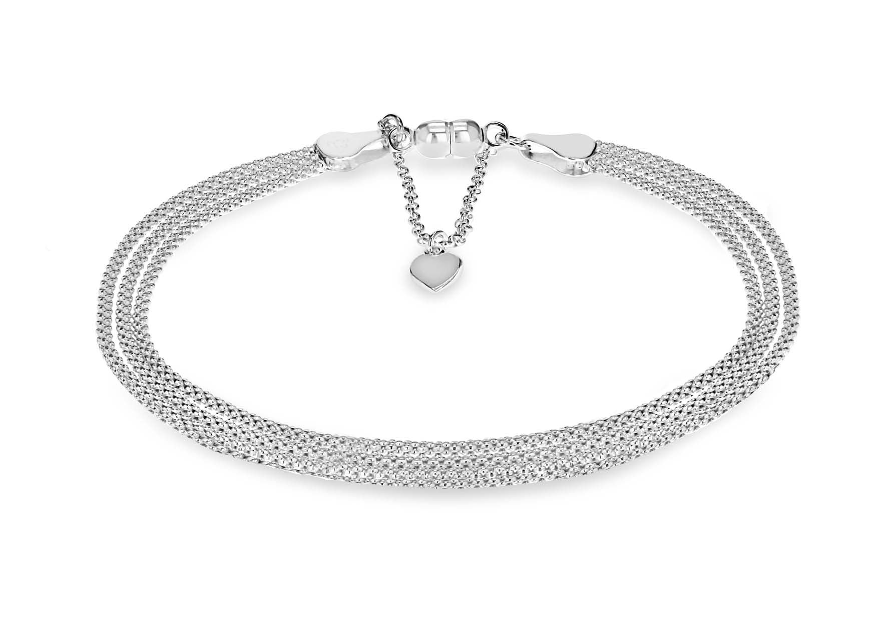 Sterling Silver 3-Strand Poporn Chain Magnetic Bracelet 19m/7.5"9