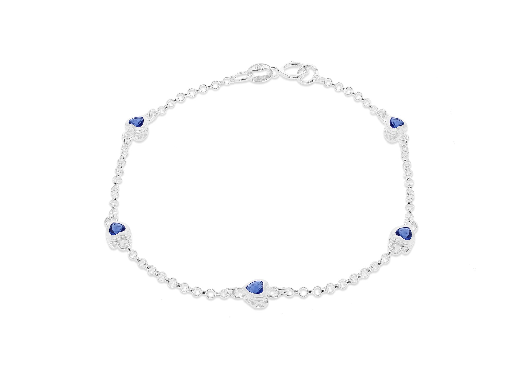 Sterling Silver Blue Zirconia Heart Bracelet