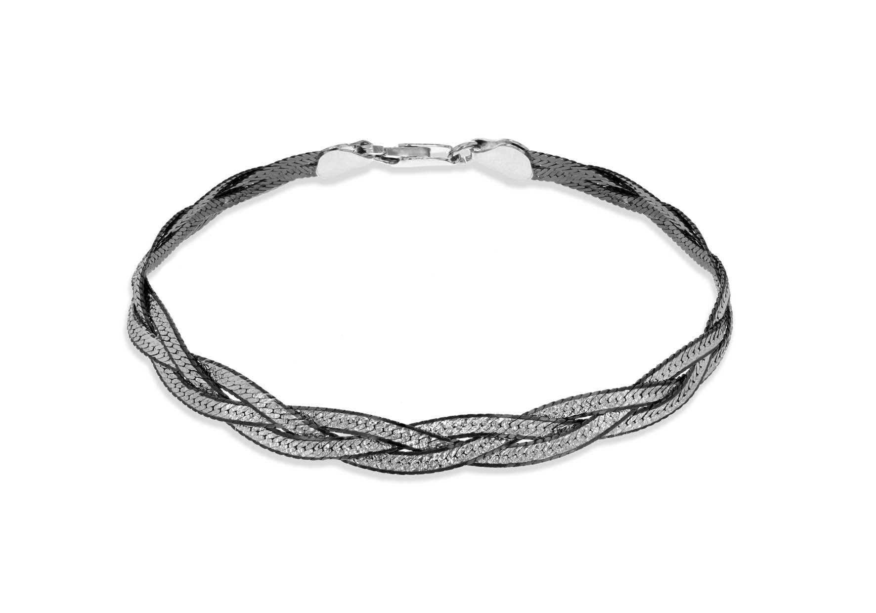 Sterling Silver and Oxidised 3-Plait Herringbone Bracelet 19m/7.5"9