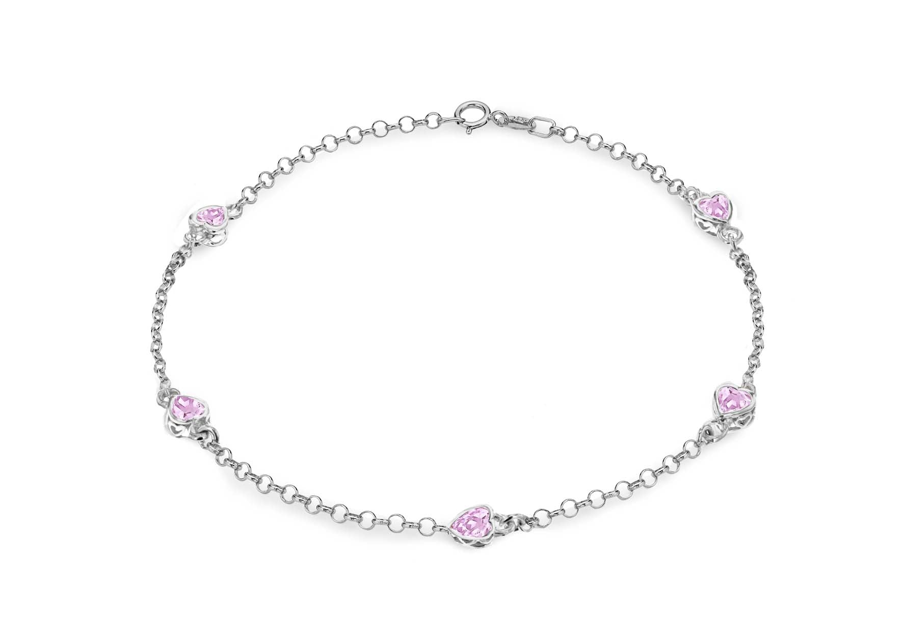 Sterling Silver Pink Zirconia Heart Bracelet 19m/7.5"9