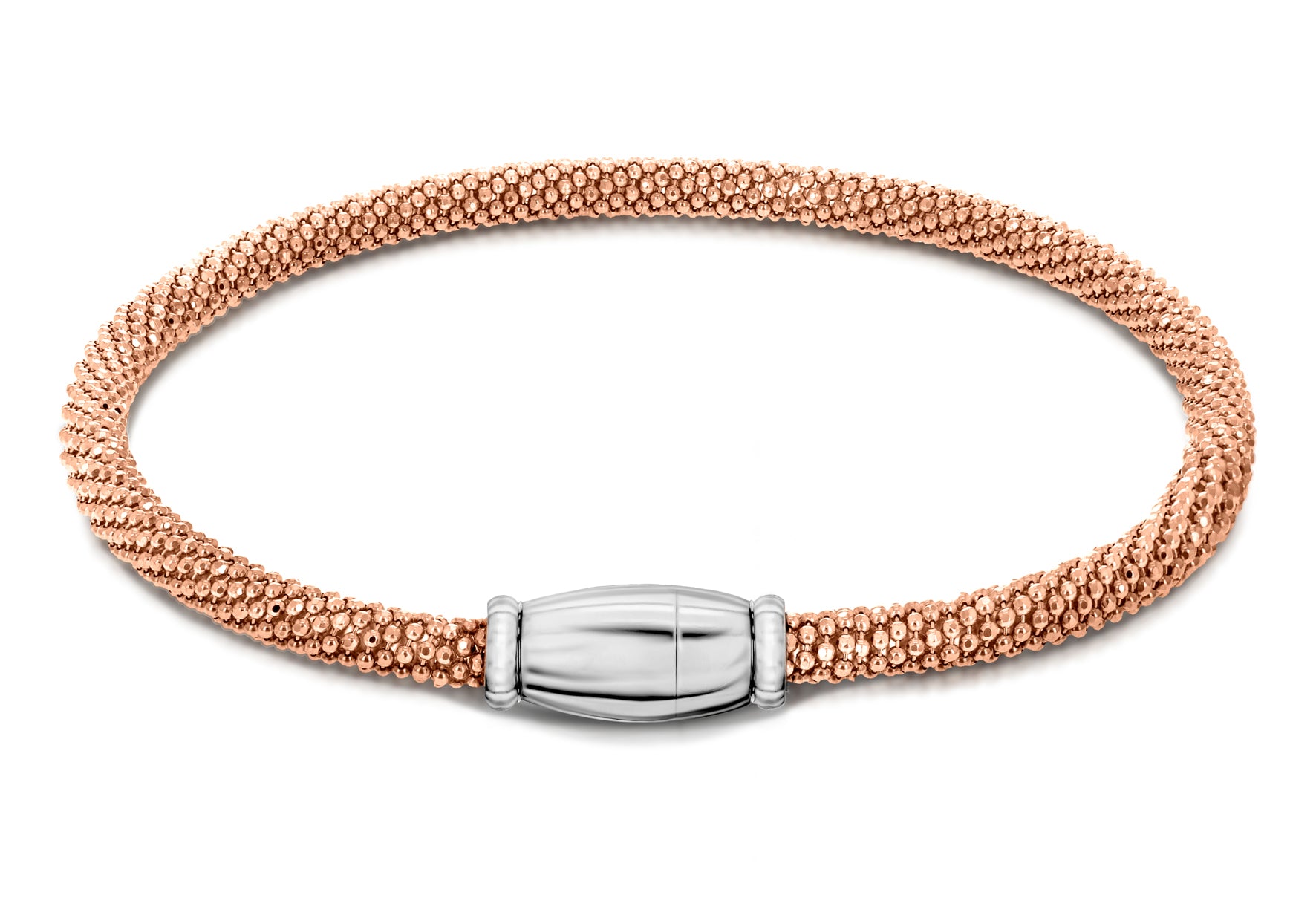 Sterling Silver Rose Gold Plated Sparkle Magnetic Bracelet 19m/7.5"9