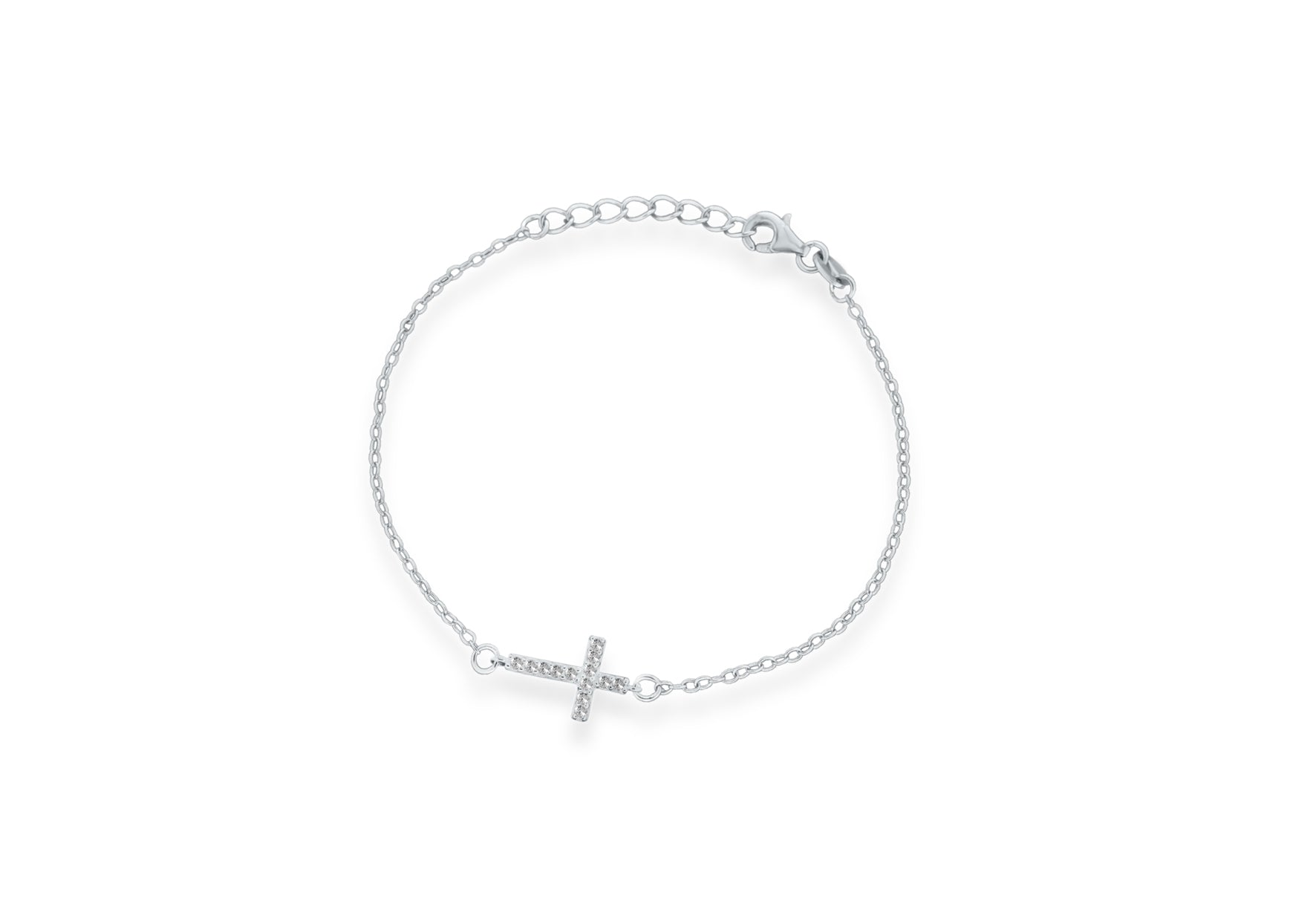 Sterling Silver Rhodium Plated Zirconia Cross Bracelet 16.5m/6.5"9