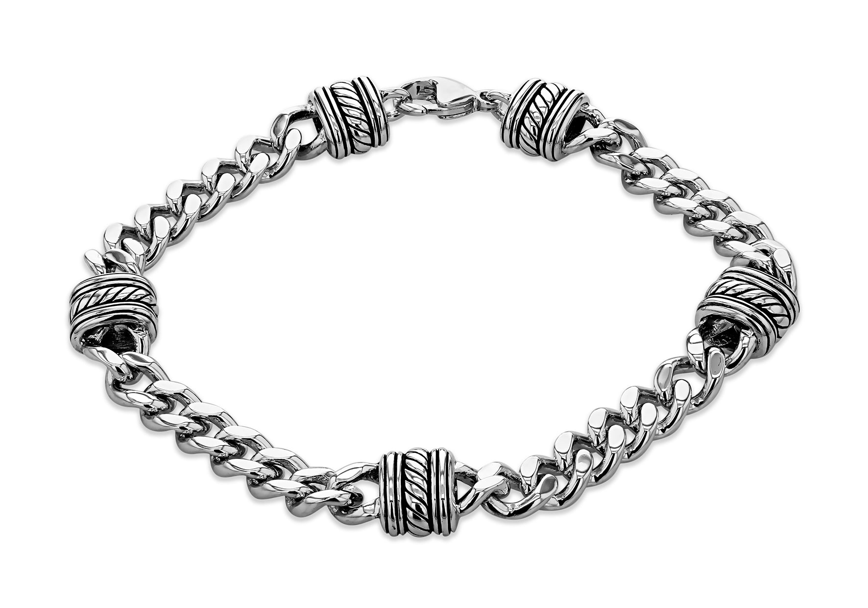 Sterling Silver Rhodium Plated Aztec Rope Bracelet