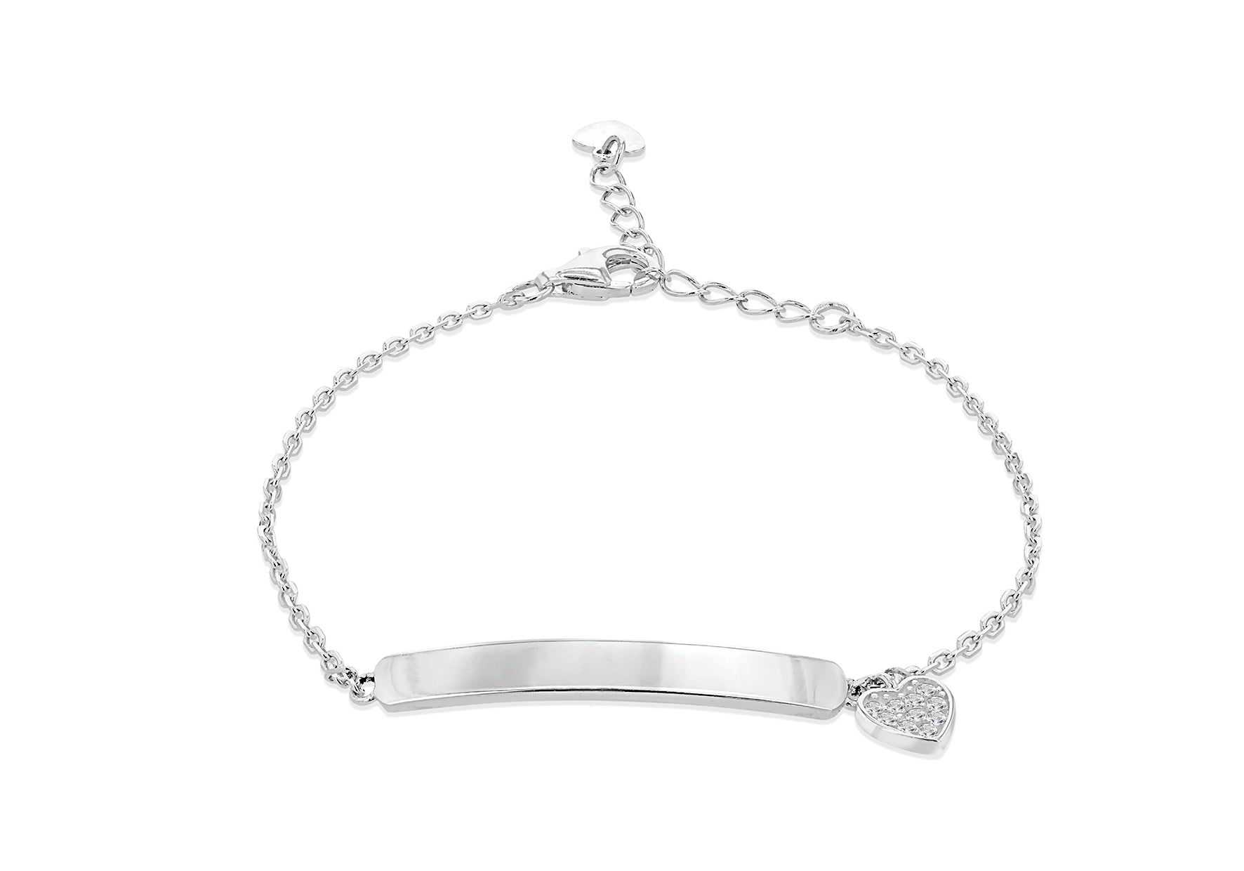 Sterling Silver White Zirconia Lobster Heart Charm Bracelet