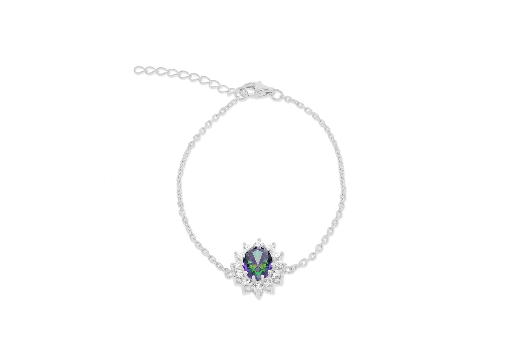 Sterling Silver Mystic Oval & White Zirconia Flower Bracelet