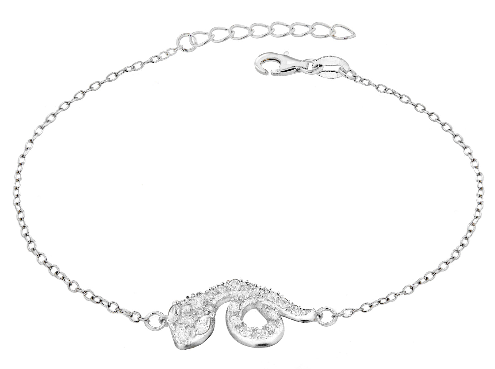 Sterling Silver Rhodium Plated Zirconia  Serpent Bracelet 19m/7.5"9