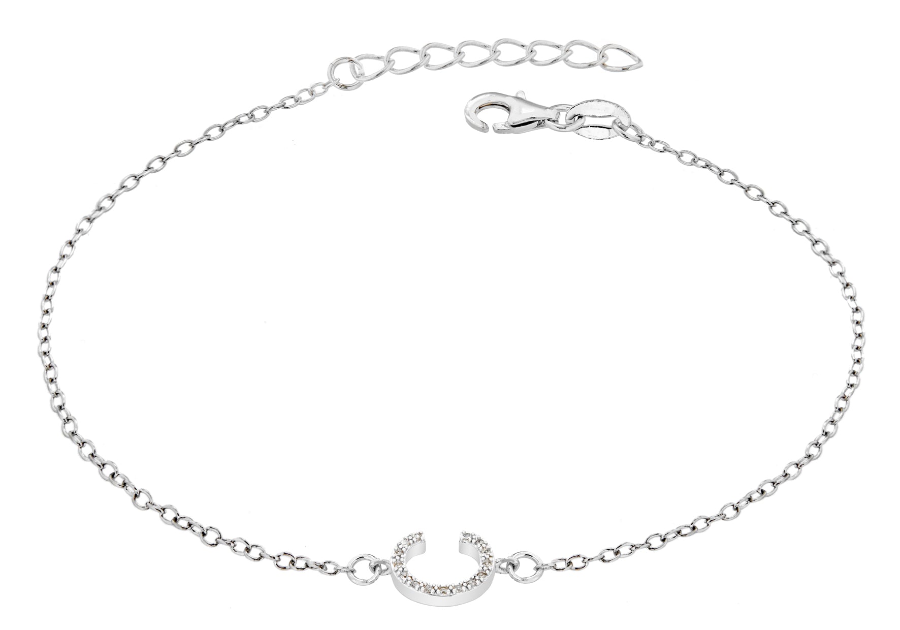 Sterling Silver Rhodium Plated Zirconia '' Initial Bracelet 19m/7.5"9