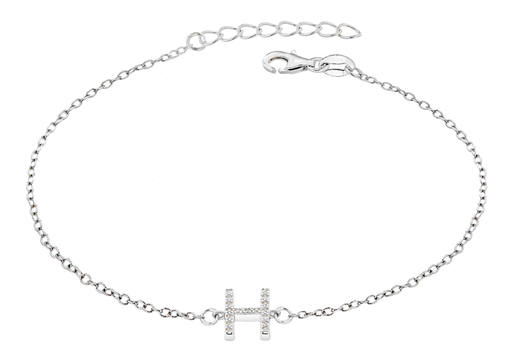 Sterling Silver Rhodium Plated Zirconia 'H' Initial Bracelet 19m/7.5"9