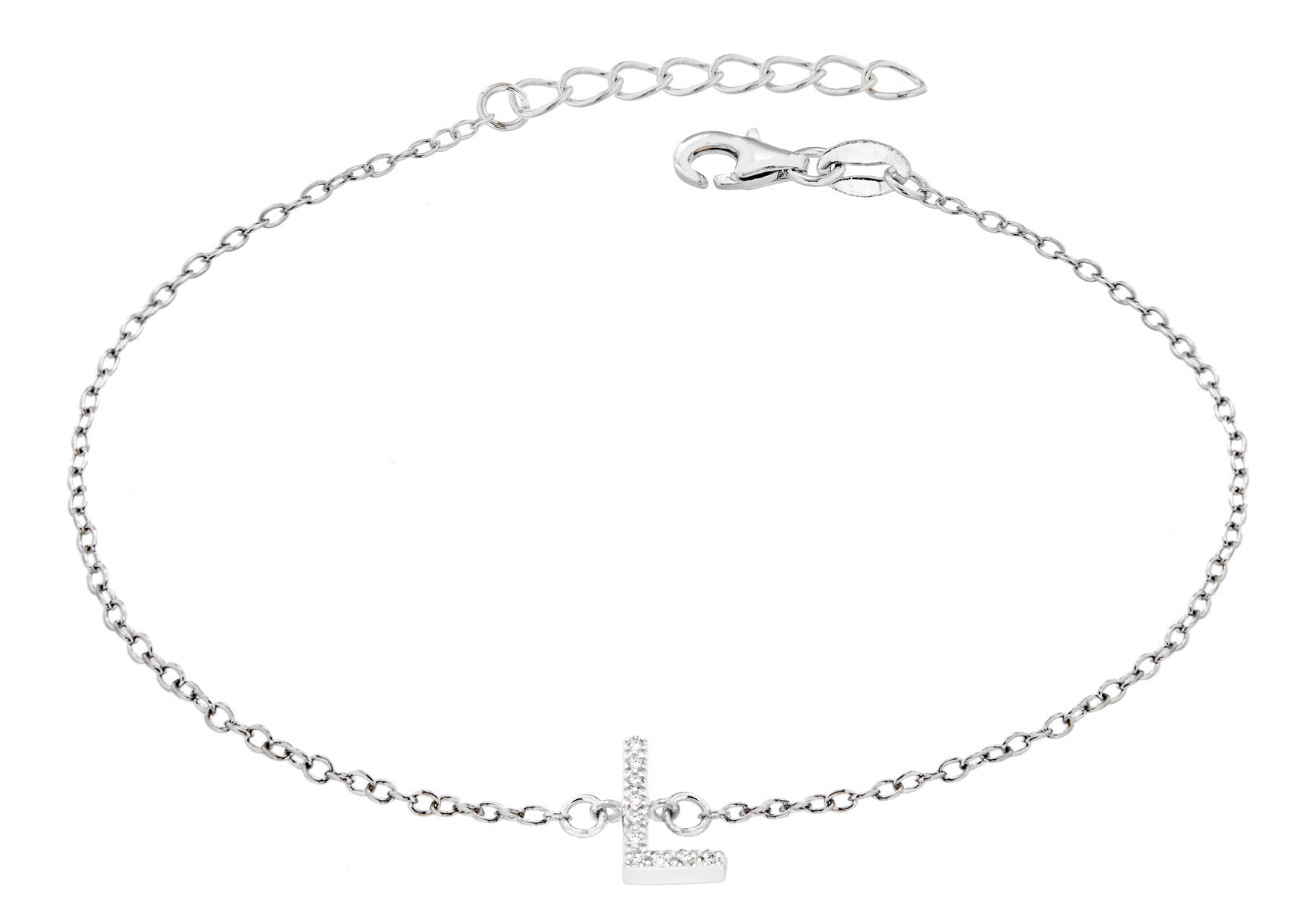 Sterling Silver Rhodium Plated Zirconia 'L' Initial Bracelet 19m/7.5"9