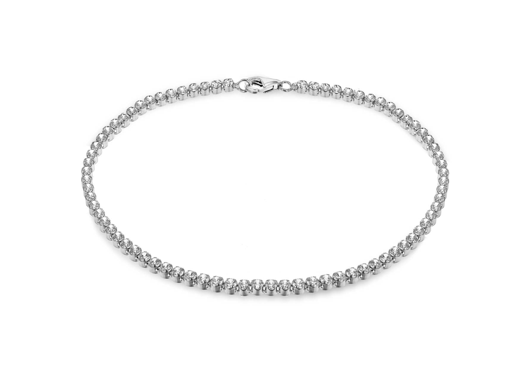 Sterling Silver Rhodium Plated 2mm Round Zirconia Tennis Bracelet 19m/7.5"9