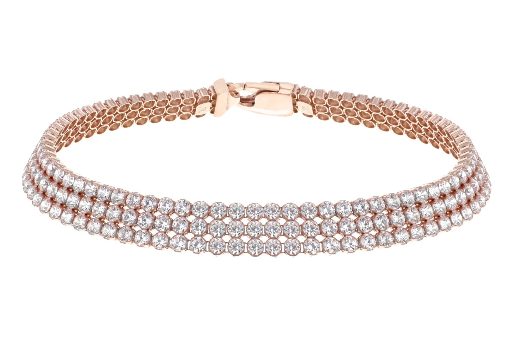 Sterling Silver Rose Gold Plated 3-Row Zirconia Bracelet 19m/7.5"9