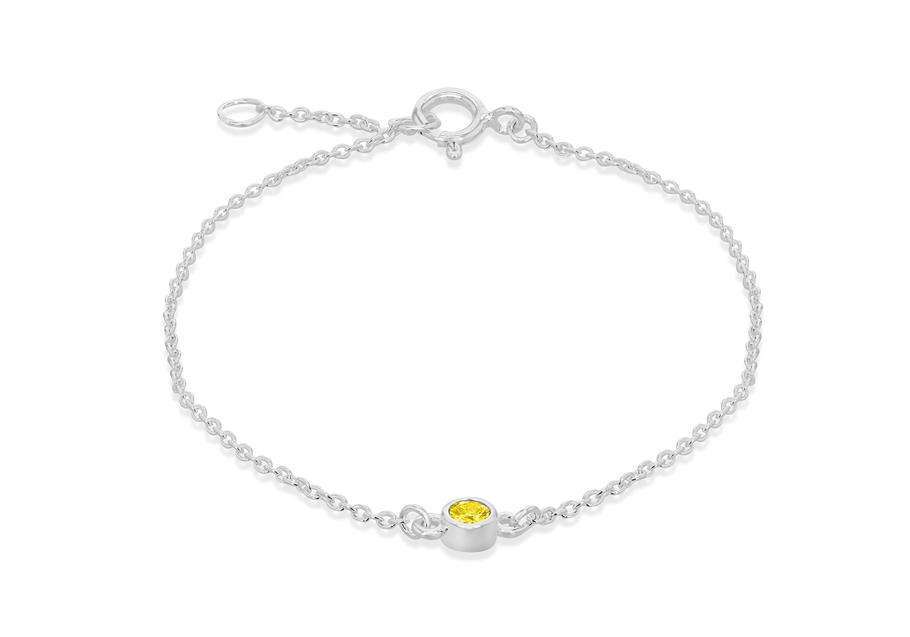 Sterling Silver Yellow 3mm Zirconia  November Birthstone Adjustable Bracelet