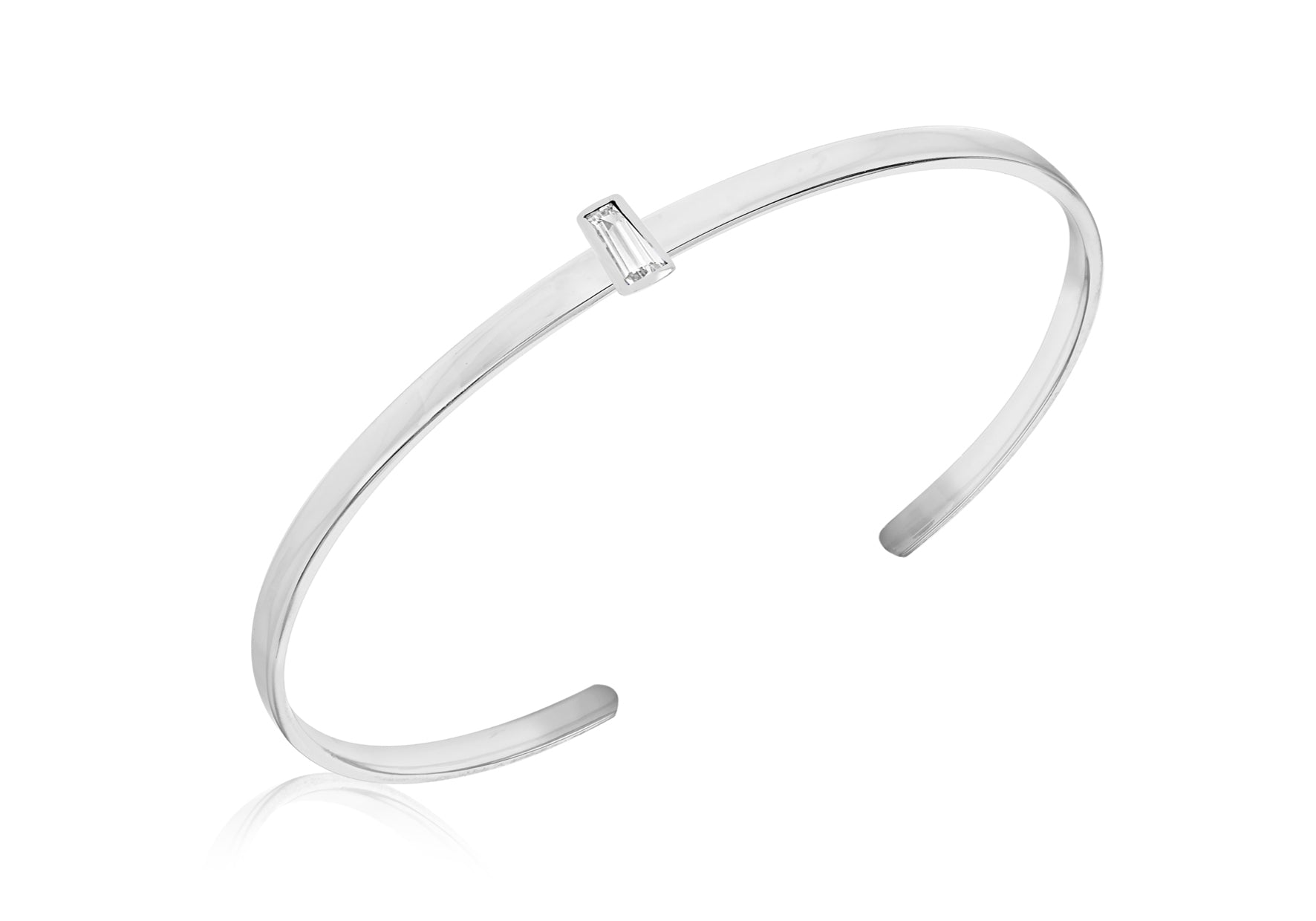 Sterling Silver White Tapered Baguette Cut Zirconia uff Bangle