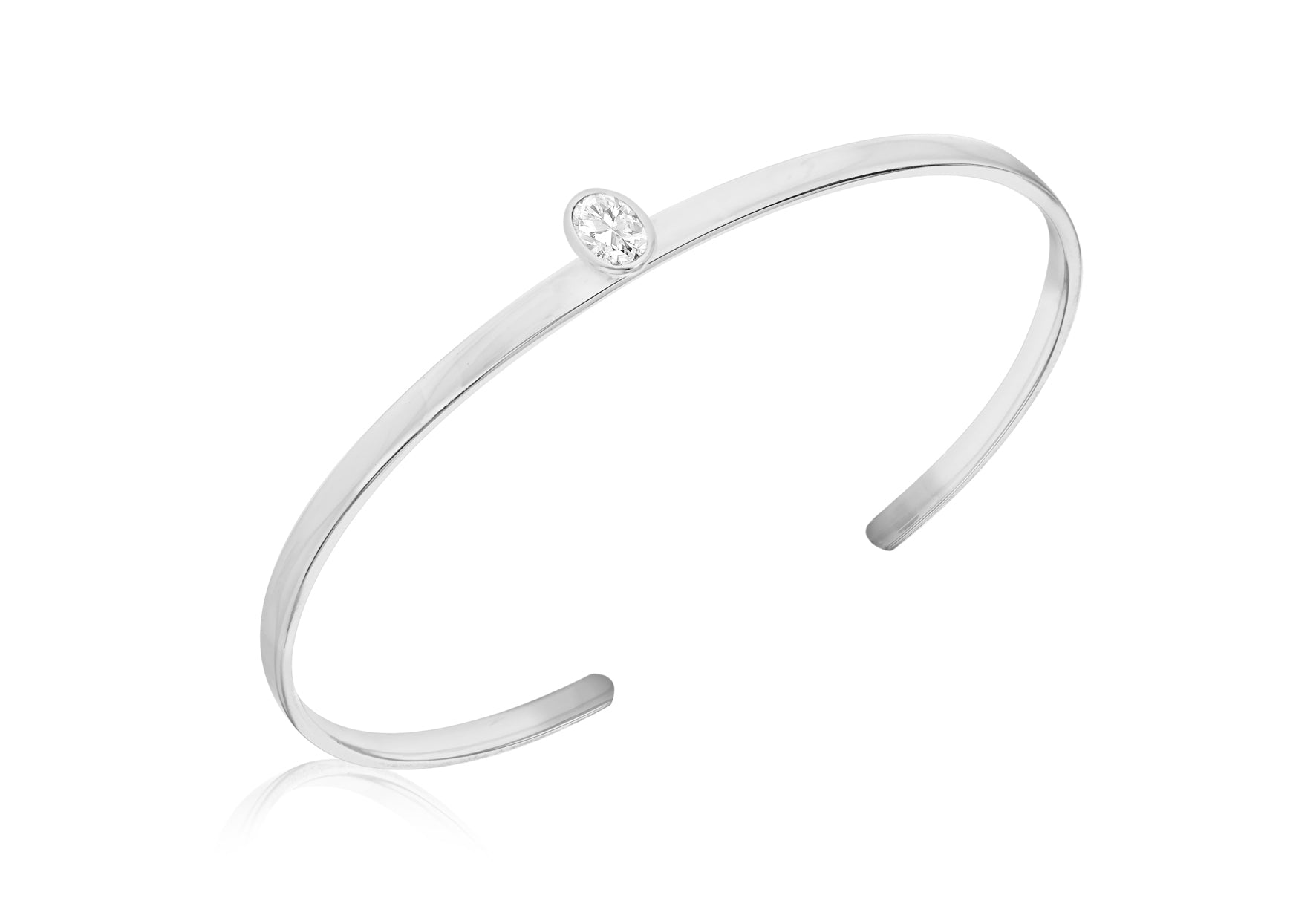 Sterling Silver Zirconia Oval Torque Bangle