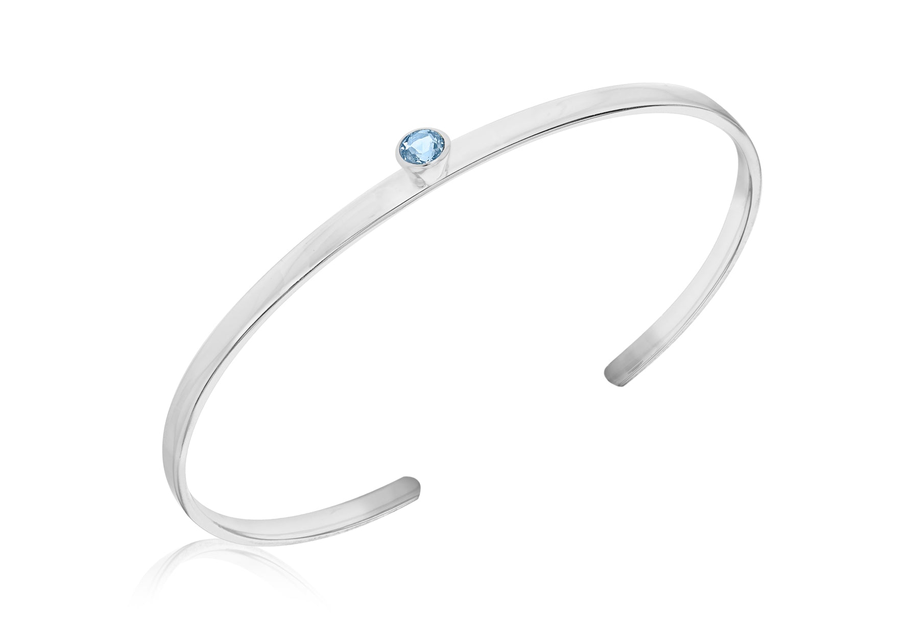 Sterling Silver Round Blue Zirconia Torque Bangle