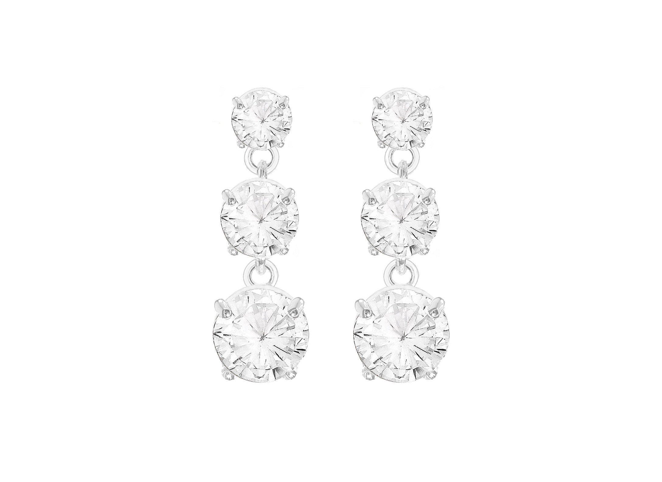 Sterling Silver Triple Zirconia 6mm x 17.5mm Drop Earrings