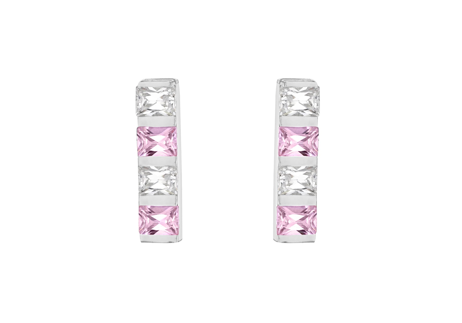 Sterling Silver Pink & White Square Zirconia Drop Earrings