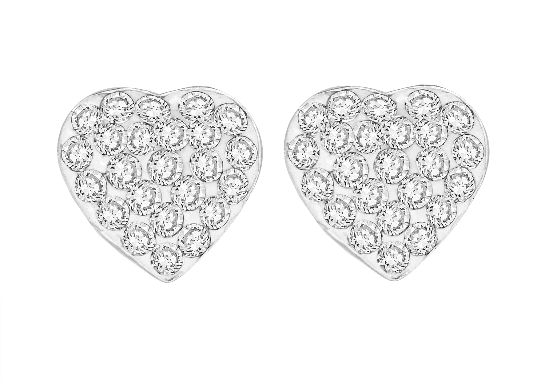 Sterling Silver White Crystal Heart Stud Earrings