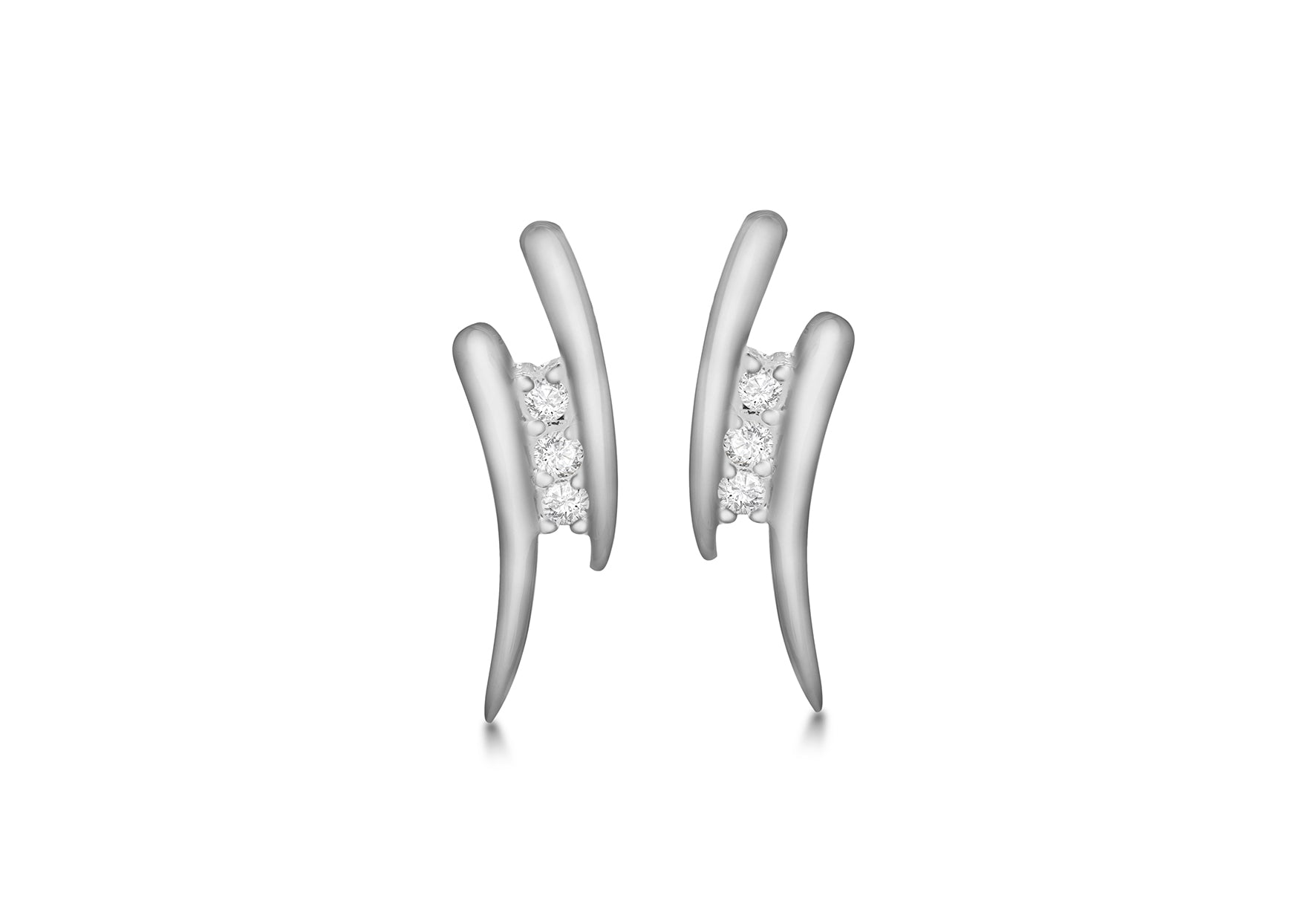 Sterling Silver Two Bar Zirconia Set Stud Earrings