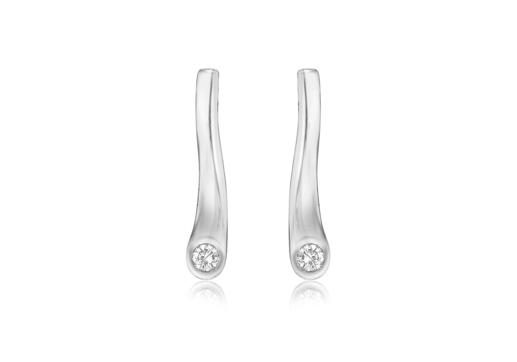 Sterling Silver White Zirconia Twist Horn Stud Earrings