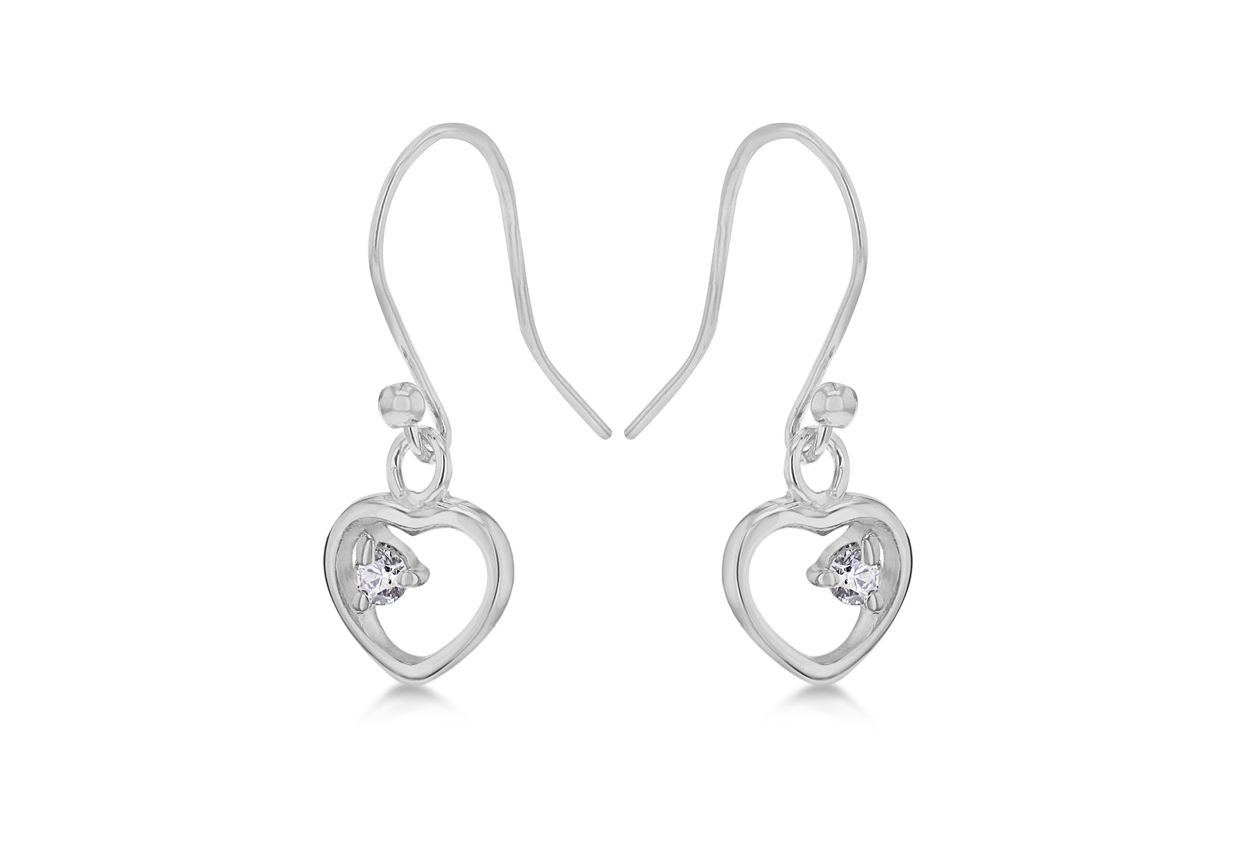 Sterling Silver Open Heart Zirconia Set Drop Earrings
