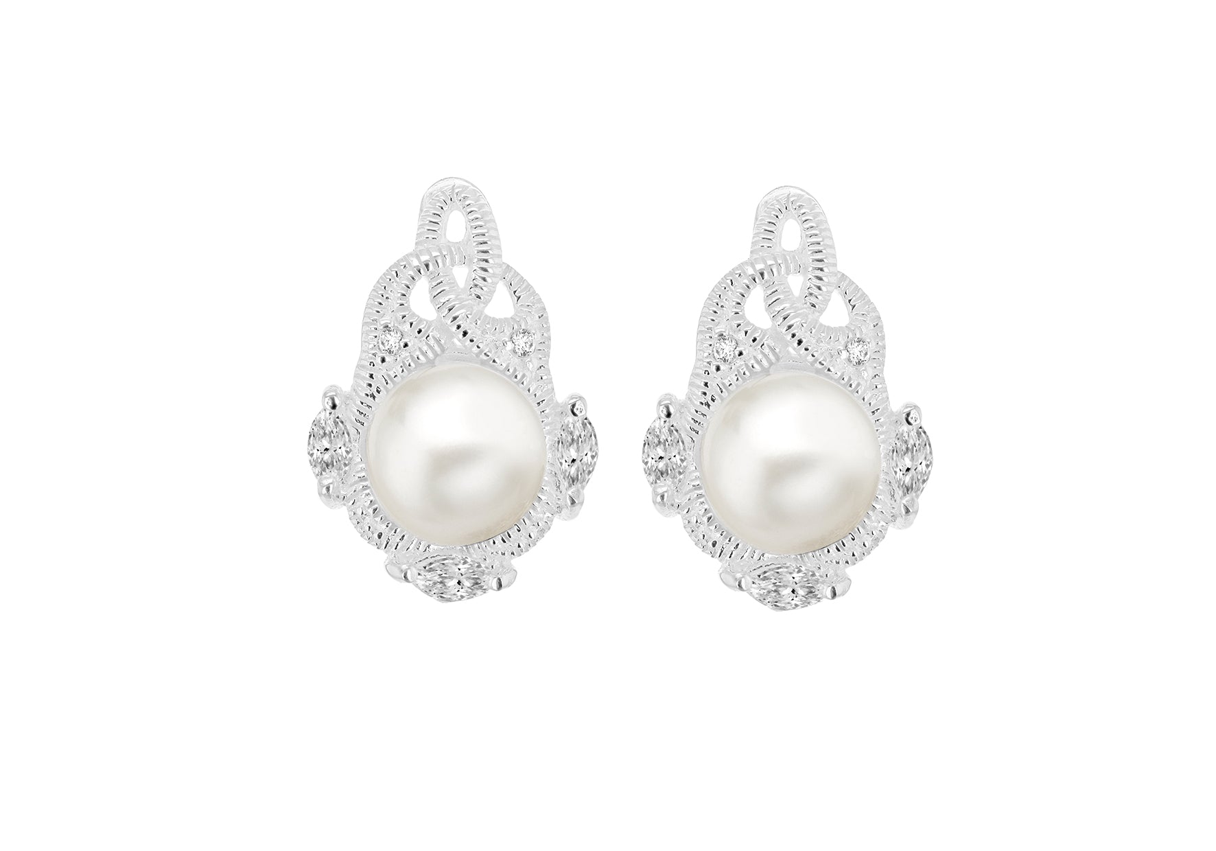 SILVER SWIRL Zirconia & PEARL EARRIN9