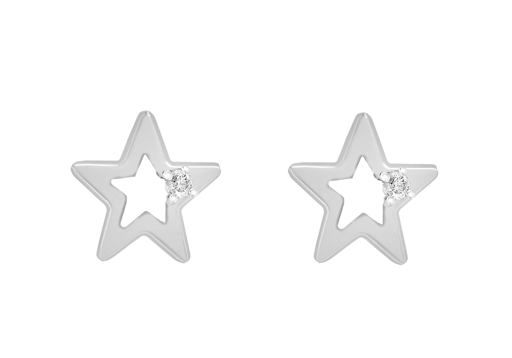 Sterling Silver Zirconia 7mm x 7mm CutoCut-Star Stud Earrings