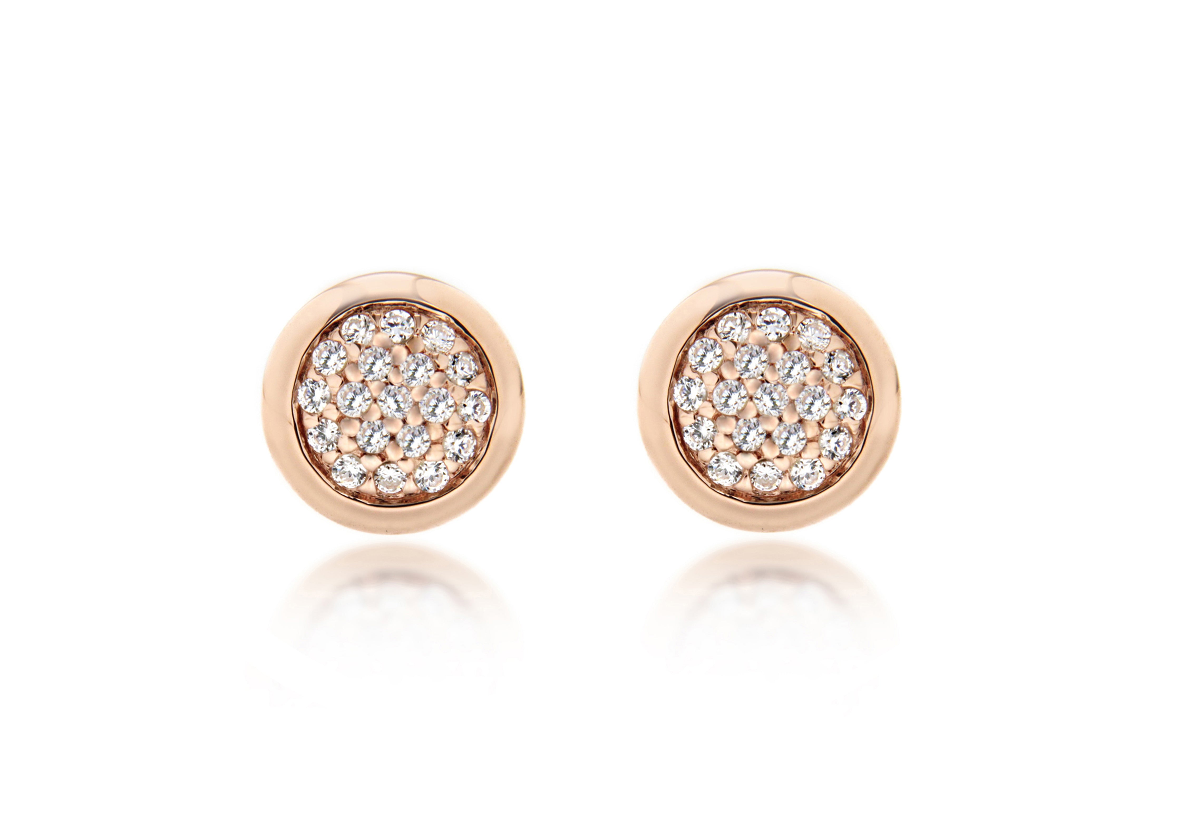 Sterling Silver Rose Gold Plated 9mm Pave Set Zirconia Stud Earrings