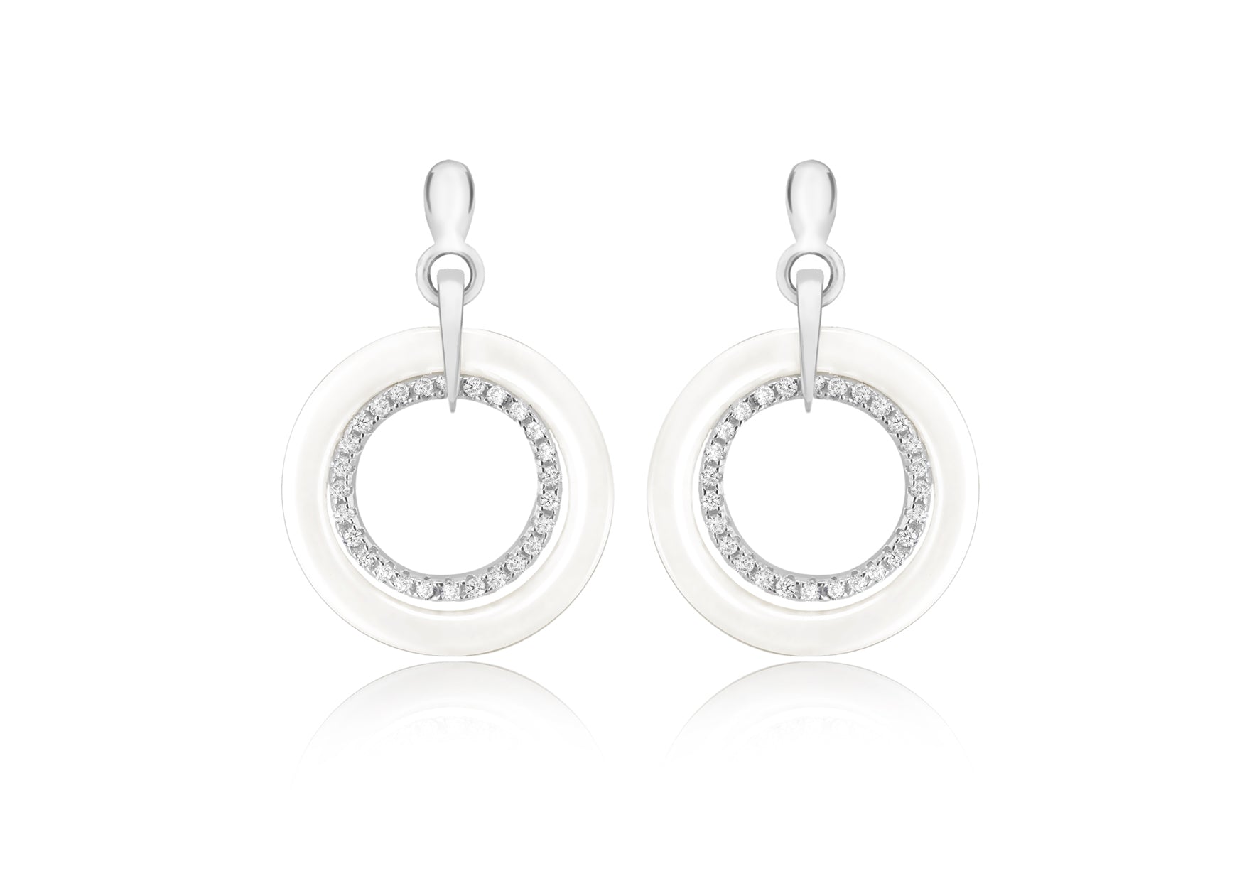 Sterling Silver Rhodium Plated Pave Set Zirconia and White Ring Earrings