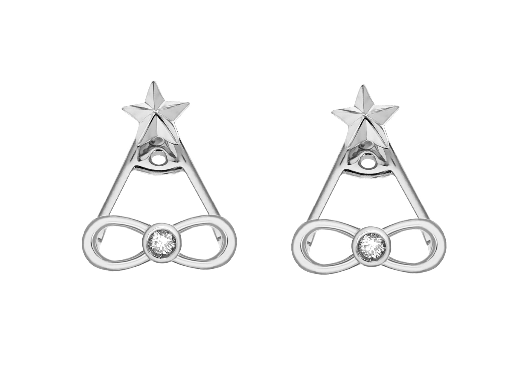 Sterling Silver Rhodium Plated Star and Zirconia Bow Jack Earrings