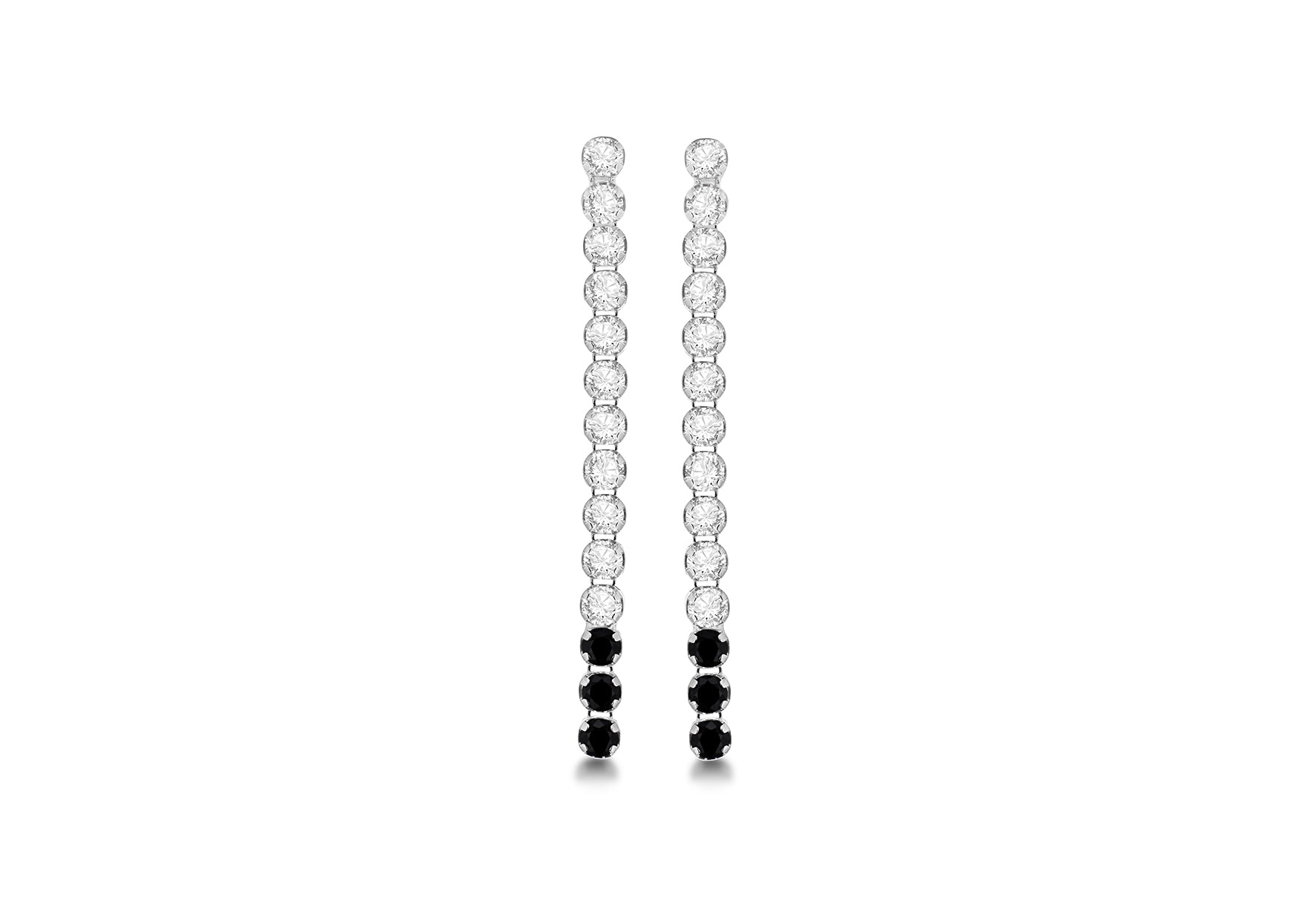 Sterling Silver Rhodium Plated White and Black Zirconia Drop Earrings