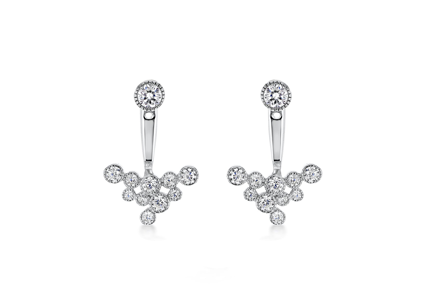 Sterling Silver Rhodium Plated White Zirconia 15mm x 21.5mm Jacket Earrings