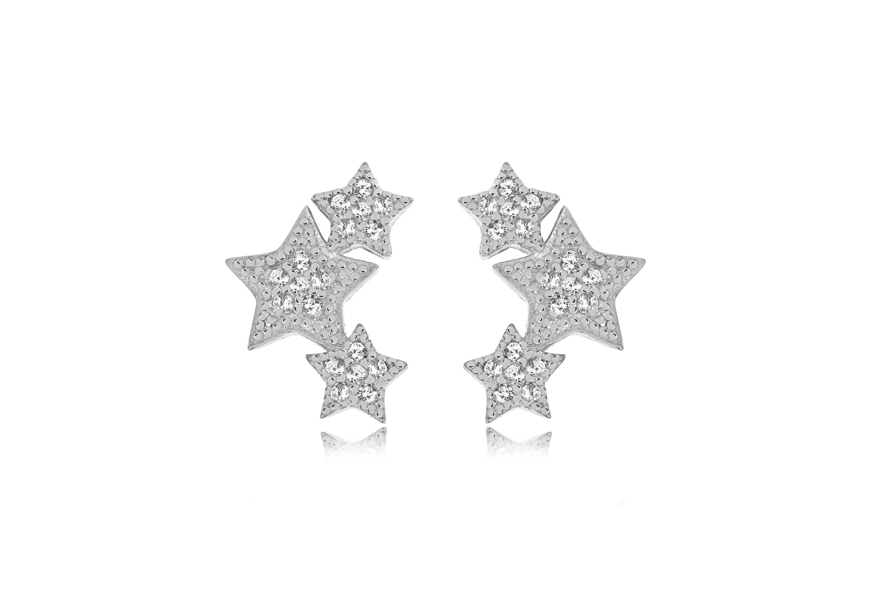 Sterling Silver Rhodium Plated Zirconia 9.5mm x 13.3mm Star Earrings
