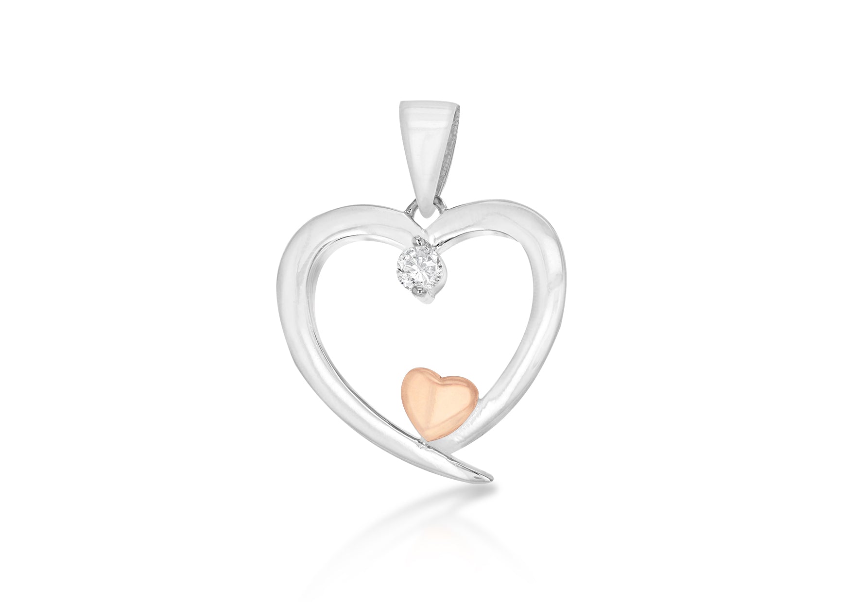 Sterling Silver 2-Tone Zirconia 18.9mm x 25mm Double-Heart Pendant