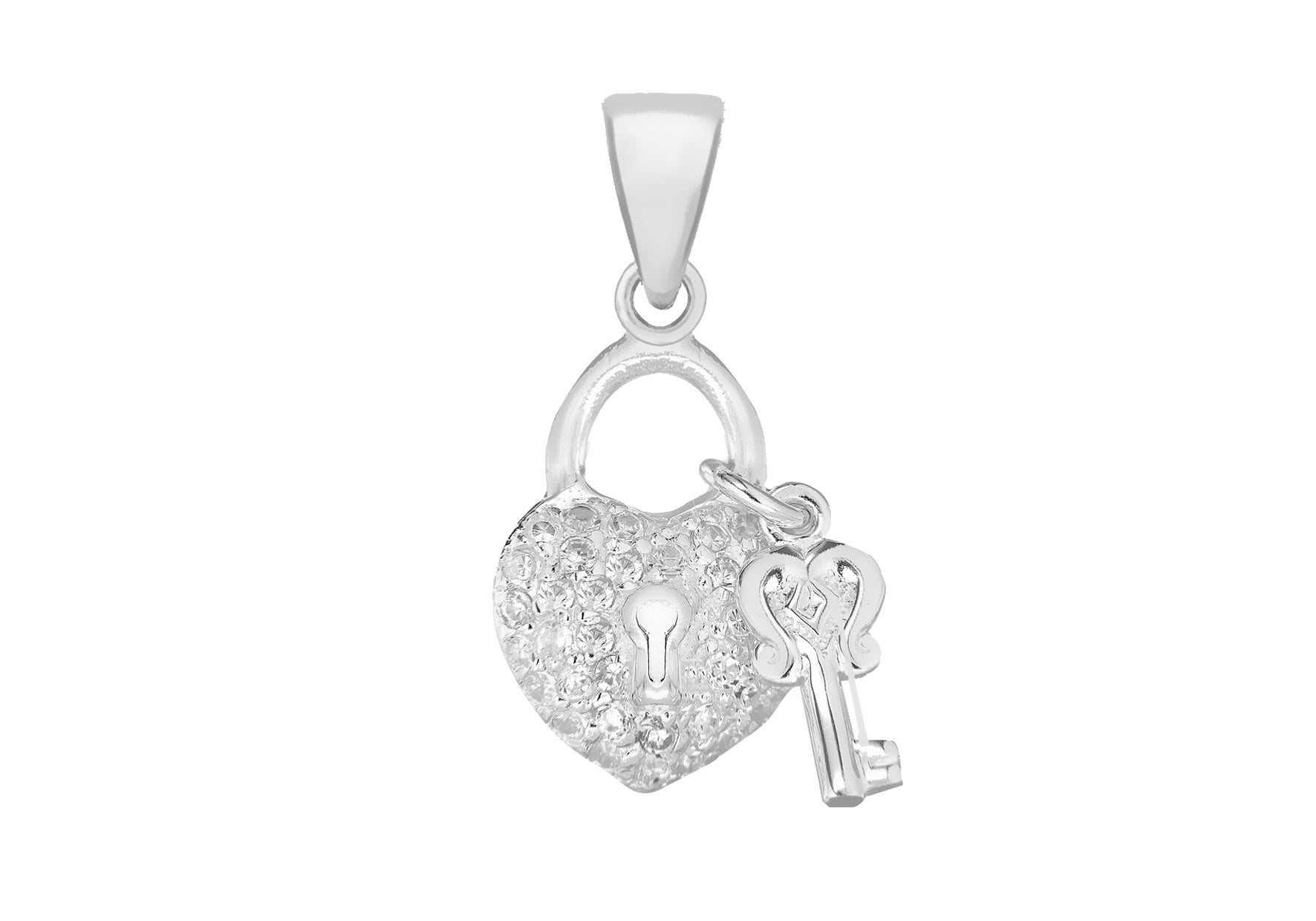 Sterling Silver Zirconia Padlok & Key Pendant